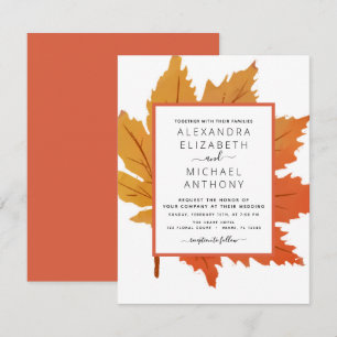 Invitation Feuilles de érable d'automne aquarelle orange marr