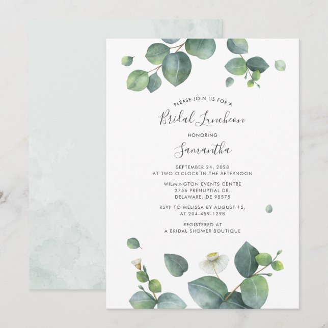 Invitation Feuilles de eucalyptus botanique pour un déjeuner  (Devant / Derrière)