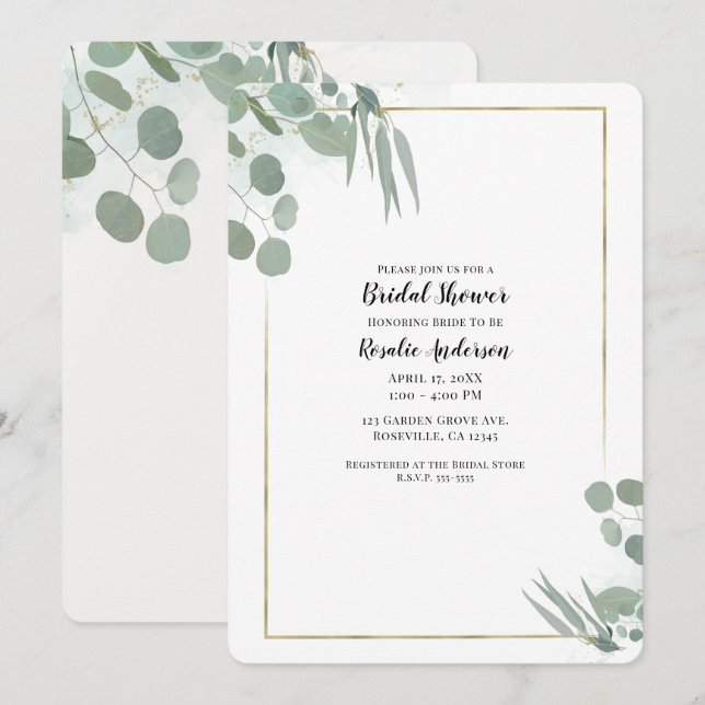 Invitation Feuilles de eucalyptus rustiques et fête prénuptia (Devant / Derrière)
