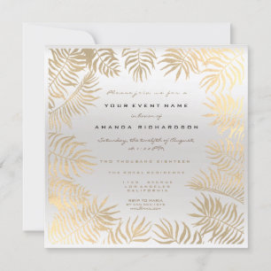 Invitation Feuilles de fern encadrées Sepia Gold Metallic gri