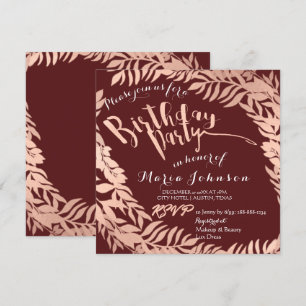 Invitation Feuilles de fête d'anniversaire Wreath Bourgogne R