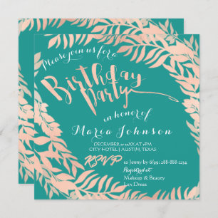 Invitation Feuilles de fête d'anniversaire Wreath Mint Rose T