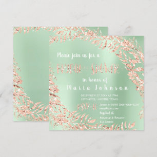 Invitation Feuilles de Fête des mariées vert menthe rose rose