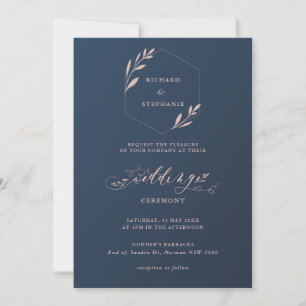 Invitation Feuilles de feuillage bleu et rose