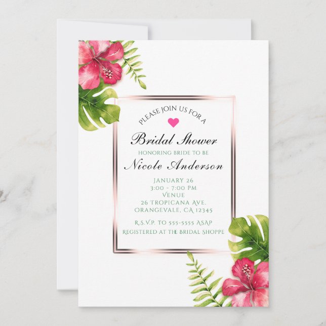 Invitation Feuilles de fleurs d'hibiscus tropical blanc Invit (Devant)