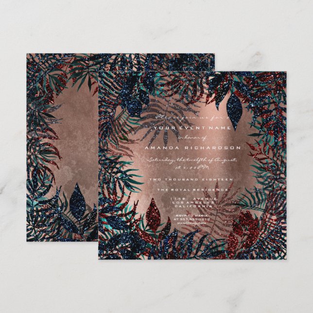 Invitation Feuilles de fougère florale tropicale encadrées cu (Devant / Derrière)