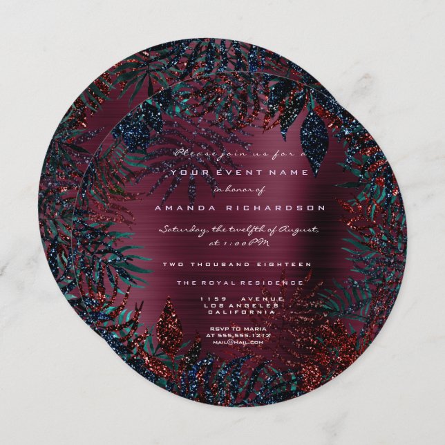 Invitation Feuilles de fougère florales tropicales encadrées  (Devant / Derrière)