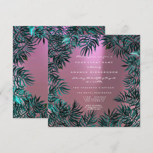 Invitation Feuilles de fougères cristaux encadrés Turquoise v