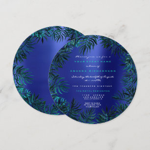 Invitation Feuilles de fougères tropicales encadrées Turquois