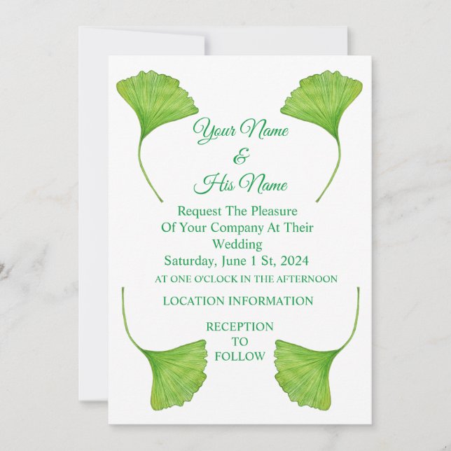 Invitation Feuilles de Ginko vertes Thunder_Cove  (Devant)