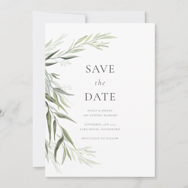 Invitation Feuilles de gomme d'eucalyptus Save the Date (Devant)