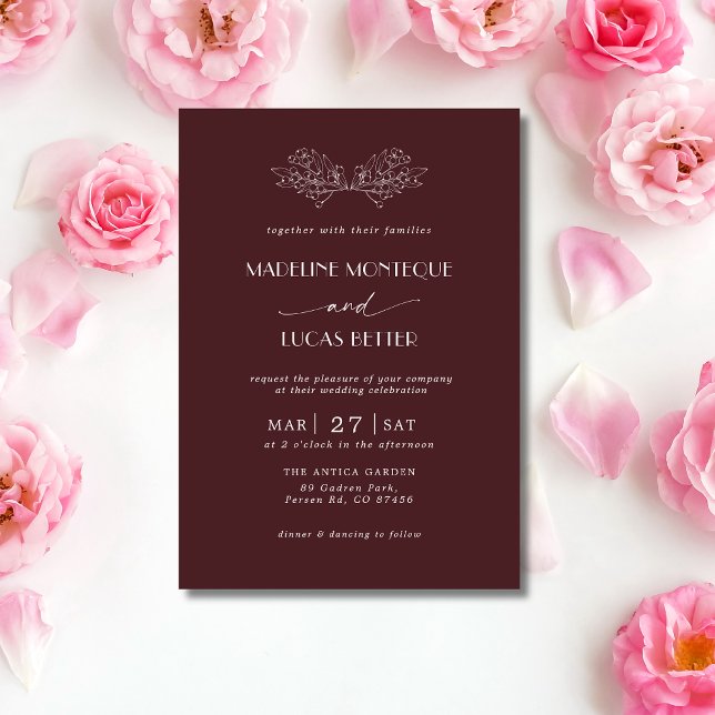 Invitation Feuilles de Houx Blanc Sang de Boeuf Mariage Propr (Créateur téléchargé)