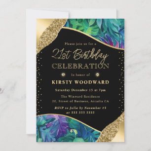 Invitation Feuilles de jungle tropicale aquarelle 21e anniver