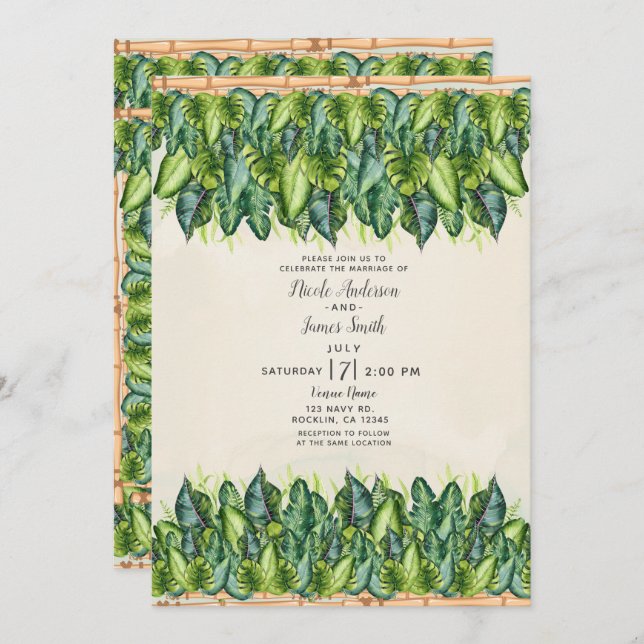 Invitation Feuilles de la jungle tropicale et Mariage botaniq (Devant / Derrière)
