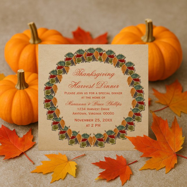 Invitation Feuilles de la récolte d'automne Thanksgiving Invi (Fall Harvest Leaves Thanksgiving Dinner Invitation)