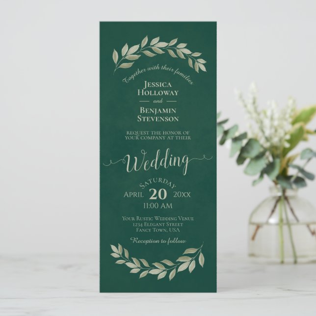 Invitation Feuilles de laurier d'aquarelle sur Mariage vert E (Debout devant)
