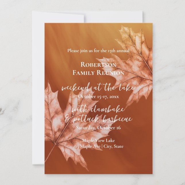 Invitation feuilles de l'érable orange brûlé réunion de la fa (Devant)