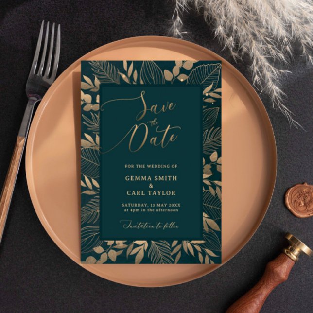 Invitation Feuilles de liage d'or Enregistrer la date Invitat (Créateur téléchargé)