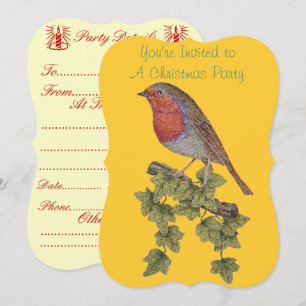 Invitation feuilles de lierre avec robin de noël