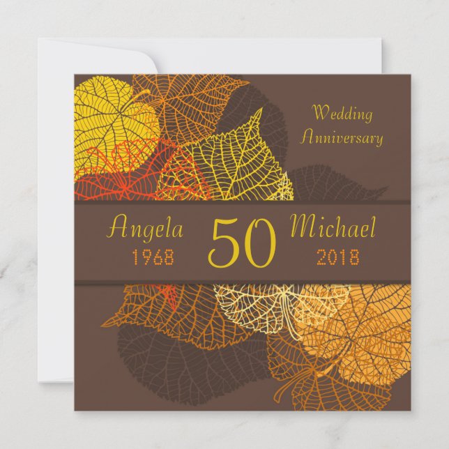 Invitation Feuilles de mariage automnales dorées Anniversaire (Devant)