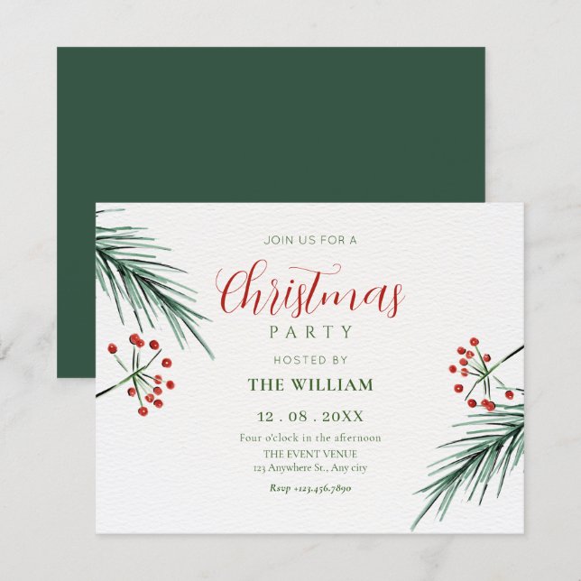 Invitation Feuilles de noël  (Devant / Derrière)