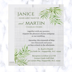 Invitation Feuilles de palmier aquarellable sur Mariage de li