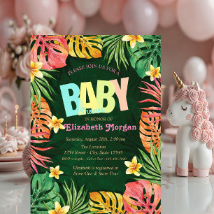Invitation Feuilles de palmier colorées vert Baby Shower 