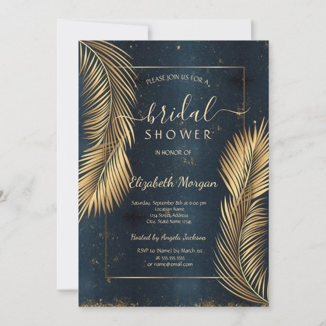 Invitation Feuilles de palmier dorées Fête de mariage sur la  (Devant)