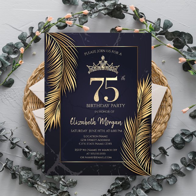 Invitation Feuilles de palmier en marbre doré pour 75e annive (Créateur téléchargé)