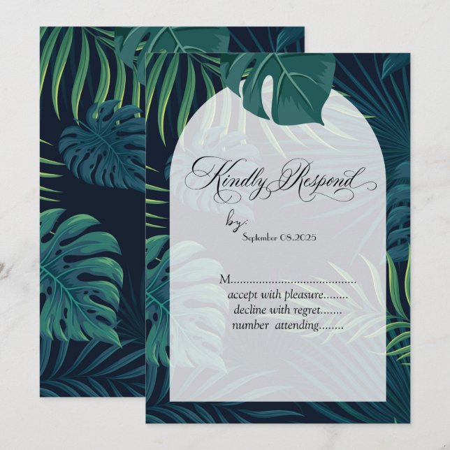 Invitation Feuilles de palmier exotiques RSVP  (Devant / Derrière)
