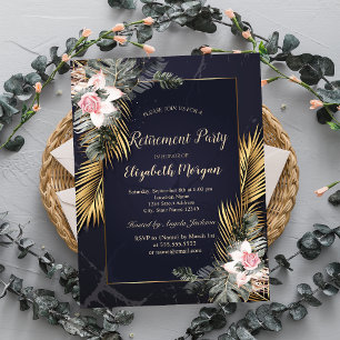 Invitation Feuilles de palmier or roses marbre retraite
