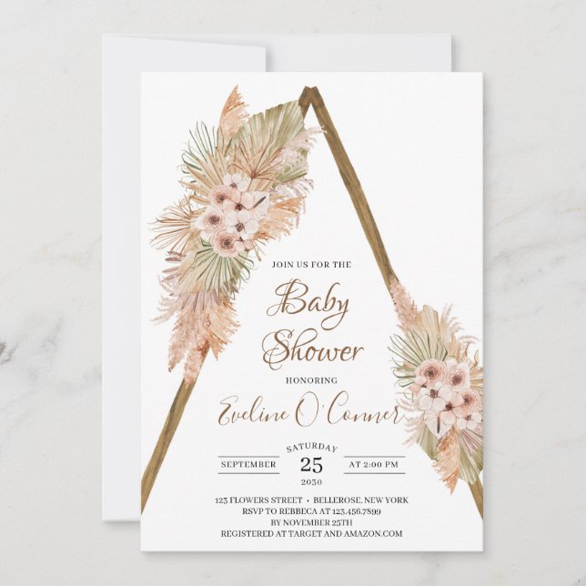 Invitation Feuilles de palmier séché Dusty Baby shower d'orch (Devant)