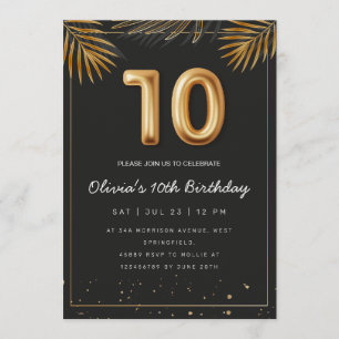 Invitation Feuilles de Palmier Tropical Doré 10ème Anniversai