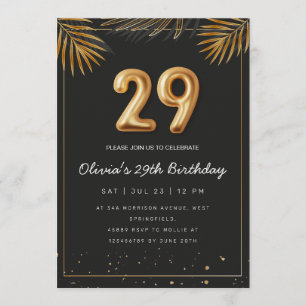 Invitation Feuilles de palmier tropical doré 29e anniversaire