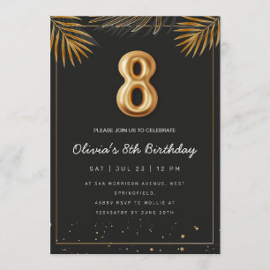 Invitation Feuilles de palmier tropical doré 8e anniversaire