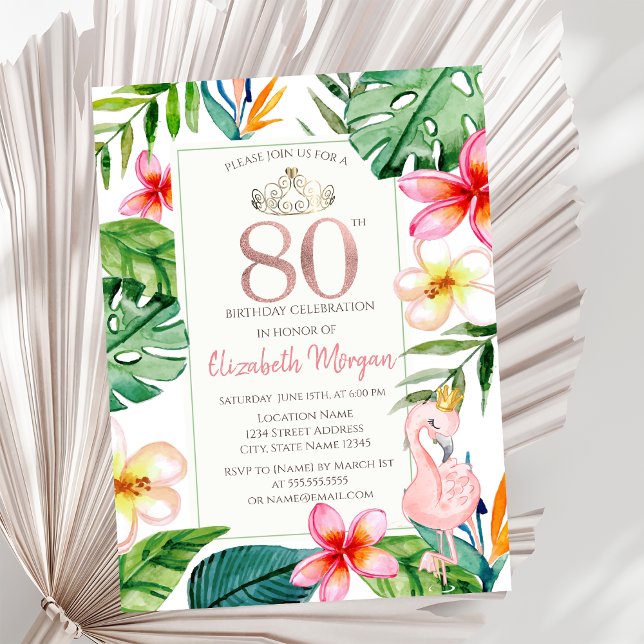 Invitation Feuilles de Palmier Tropical Fleurs Flamant Rose 8 (Créateur téléchargé)