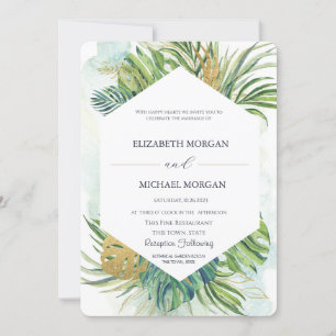 Invitation Feuilles de palmier tropical or mariage d'été