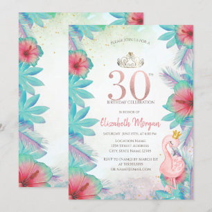 Invitation Feuilles de palmier tropicales Hibiscus Flamant ro