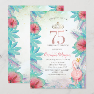 Invitation Feuilles de palmier tropicales Hibiscus Flamant ro