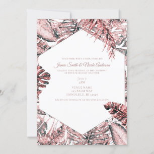 Invitation Feuilles de palmier tropicales pailletées or rose 