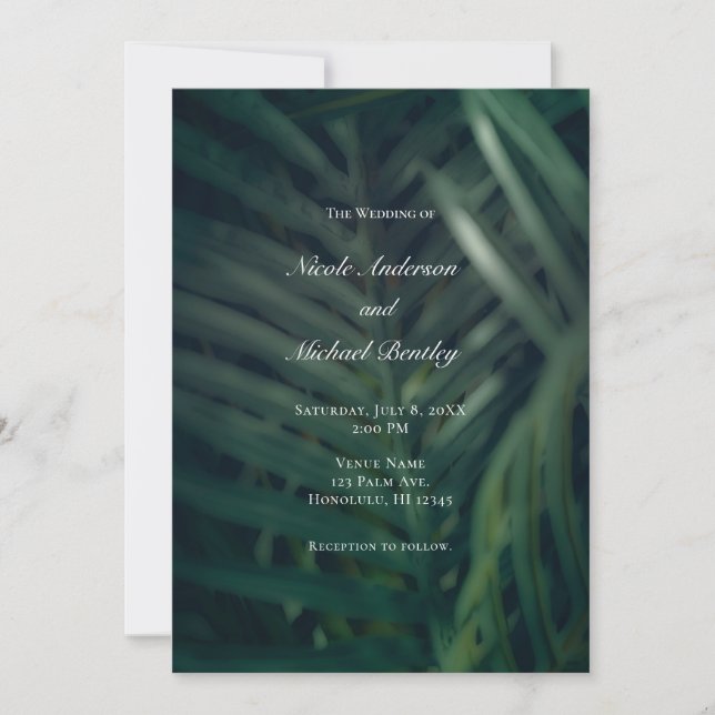 Invitation Feuilles de palmier tropicales vert foncé Mariage  (Devant)