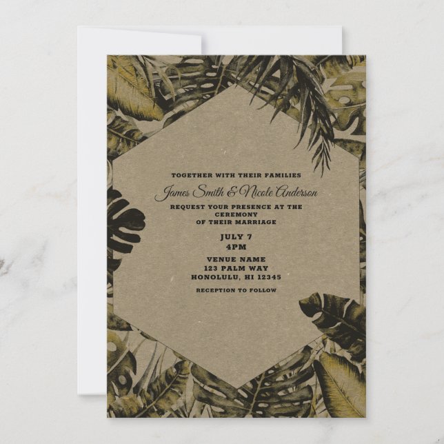 Invitation Feuilles de palmier tropicales vertes Kraft chic p (Devant)