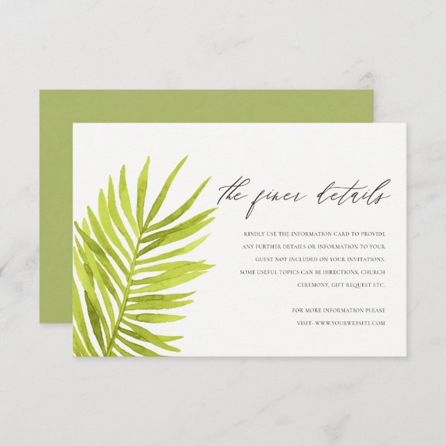 INVITATION FEUILLES DE PALMIER VERT RUSTIQUE DÉTAIL DU MARIAG (Devant / Derrière)