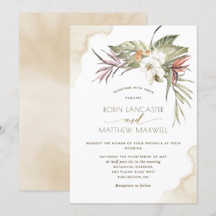 Invitation Feuilles de palmiers séchés à la flore tropicale, 