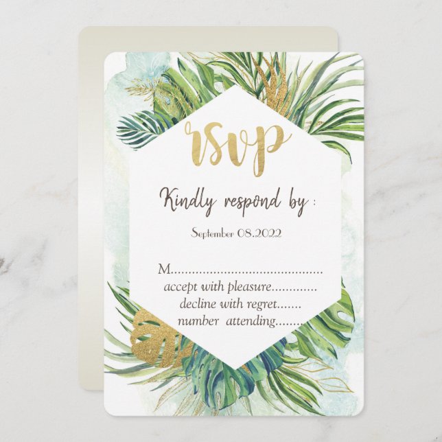 Invitation Feuilles de palmiers tropicaux été  RSVP  (Devant / Derrière)