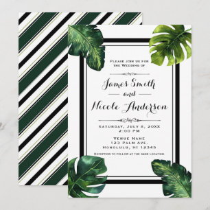 Invitation Feuilles de palmiers tropicaux mariage blanc vert 