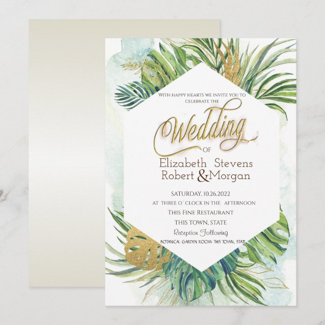 Invitation Feuilles de Palmiers Tropicaux Mariage d'Été (Devant / Derrière)