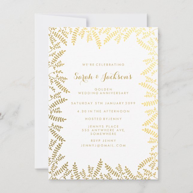 Invitation Feuilles de papier blanc à l' anniversaire doré 50 (Devant)