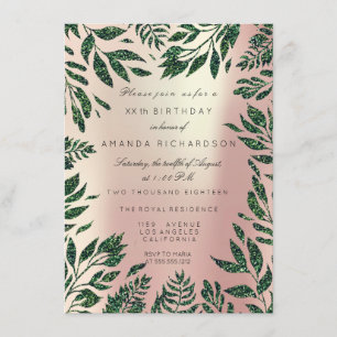 Invitation Feuilles de Parties scintillant Rose Rose Or Cadre