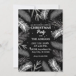 Invitation Feuilles de pins noirs avec fête de Noël de la nei